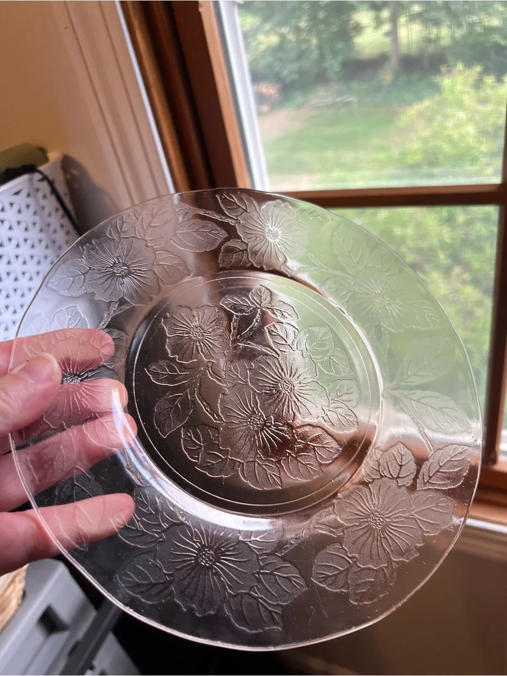 Set of 5 Pink Depression Glass Dogwood Pattern Plates